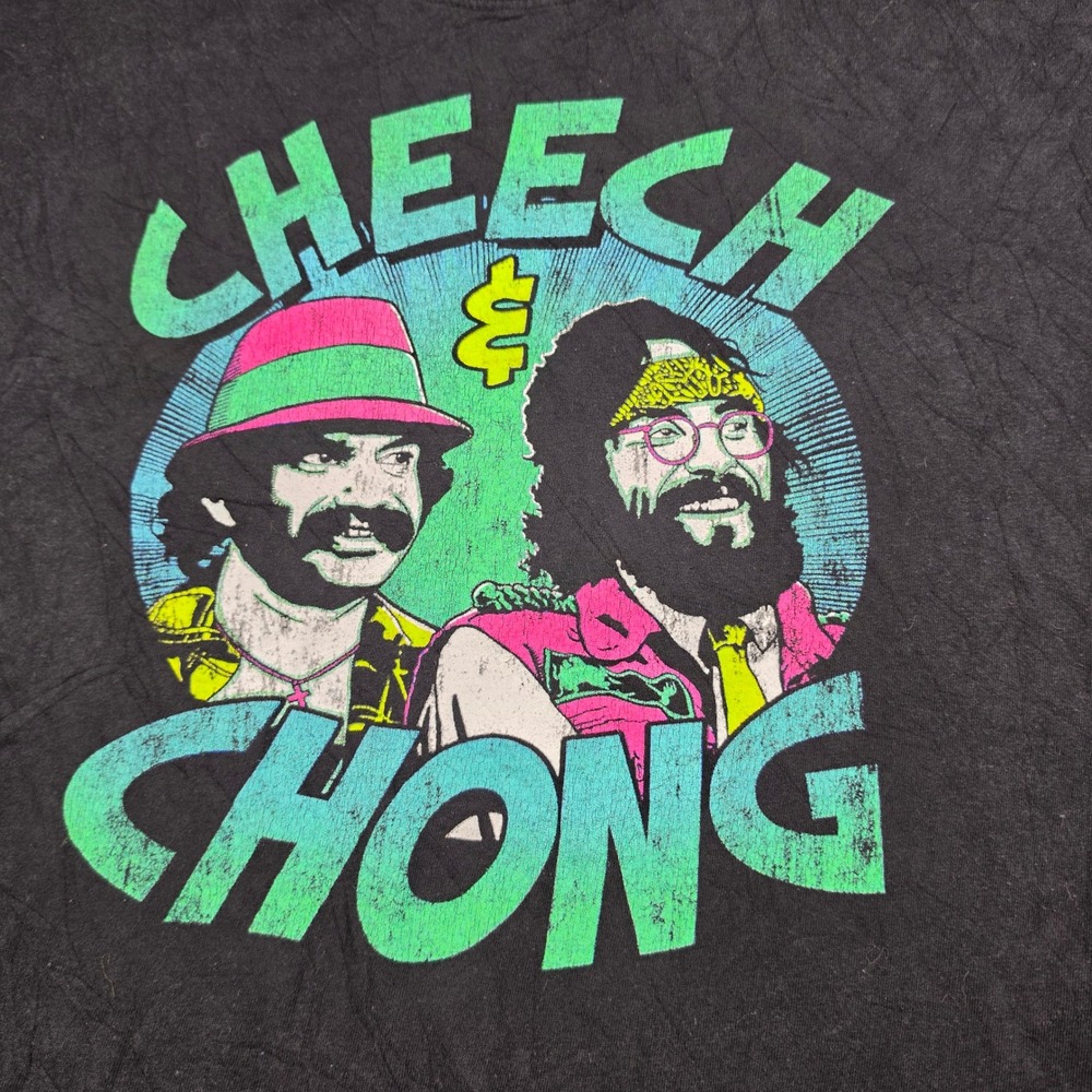 Cheech & Chong Graphic T-Shirt Mens Large Black Excellent Neon Retro Movie Tee